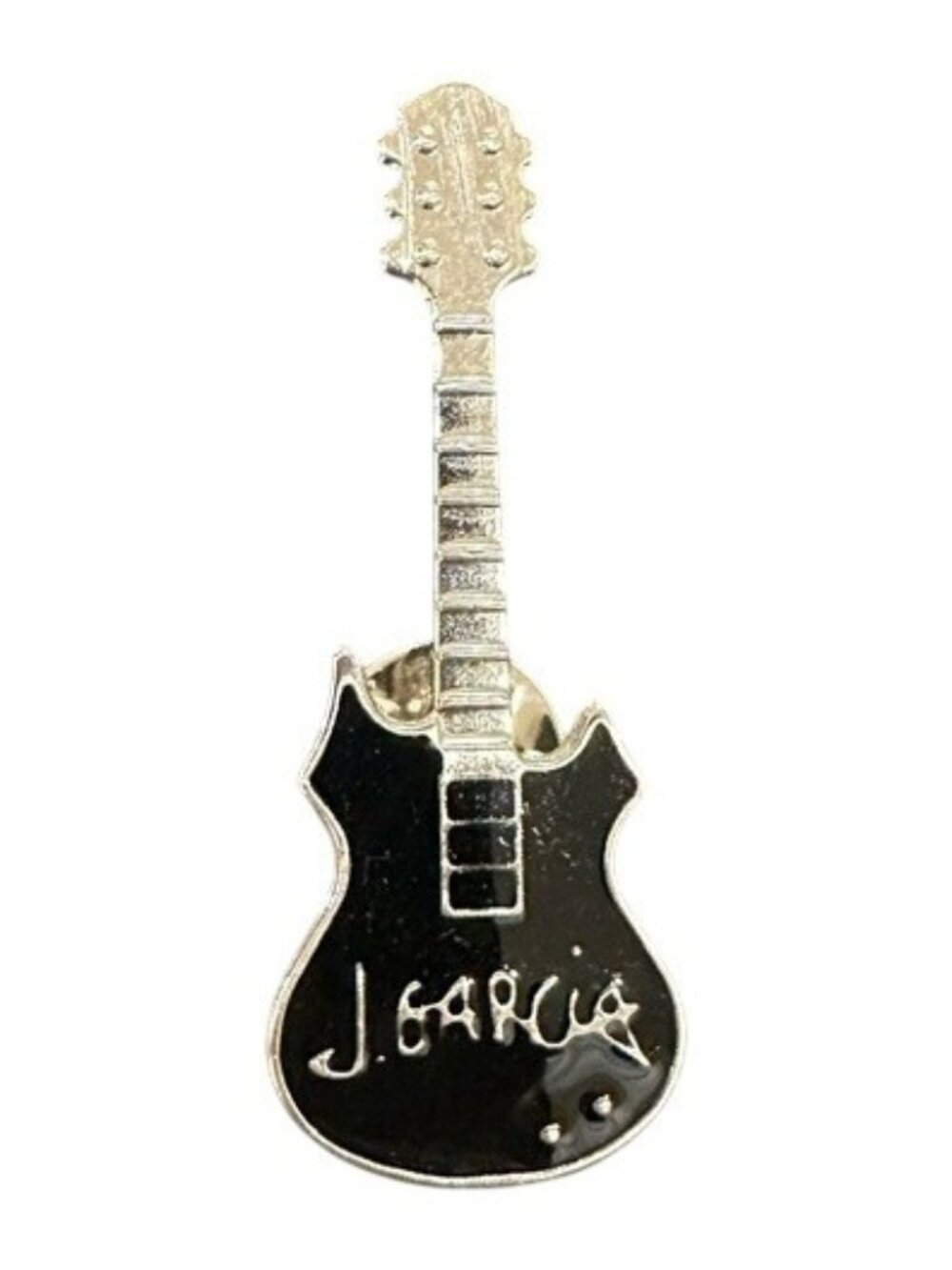 Jerry Garcia Guitar Shaped Enamel Pin Signed With Text Silver Tone